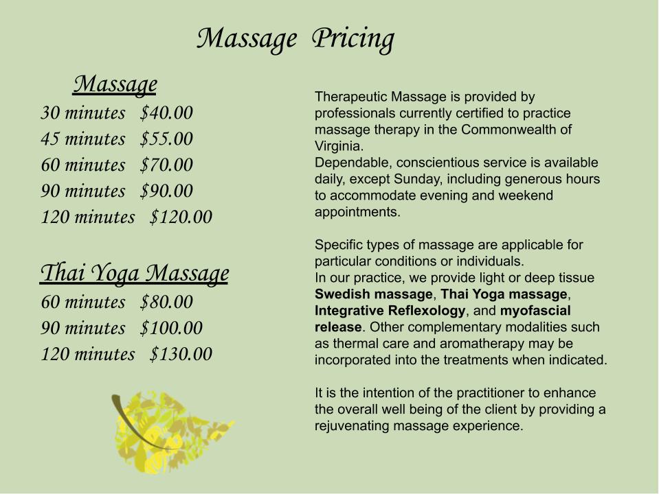 massage prices